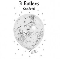 3er Blister Konfetti Luftballons - Silber Metallic